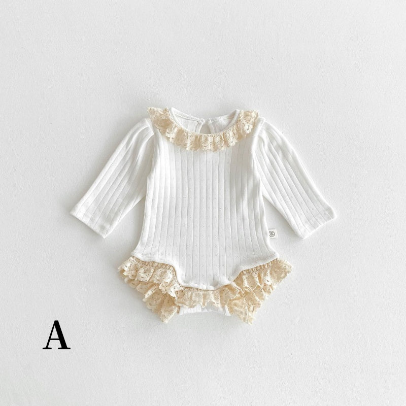 【BABY】レースクルーネックリブロンパース、レースレギンスSK100726