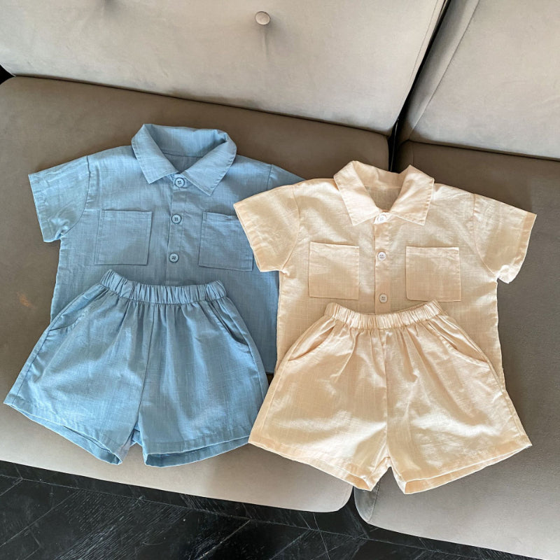 【BABY&KID】夏新作 コットン無地ポケットセットアップ SK063004