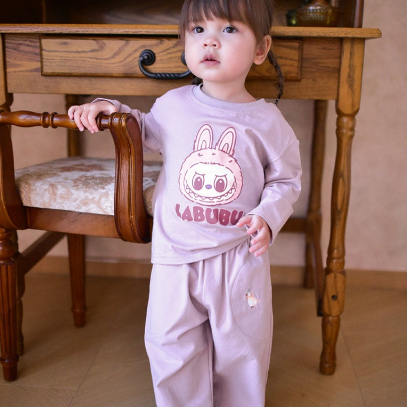 【BABY&KID】北欧風カートゥーンプリントTシャツ、無地パンツSK101332