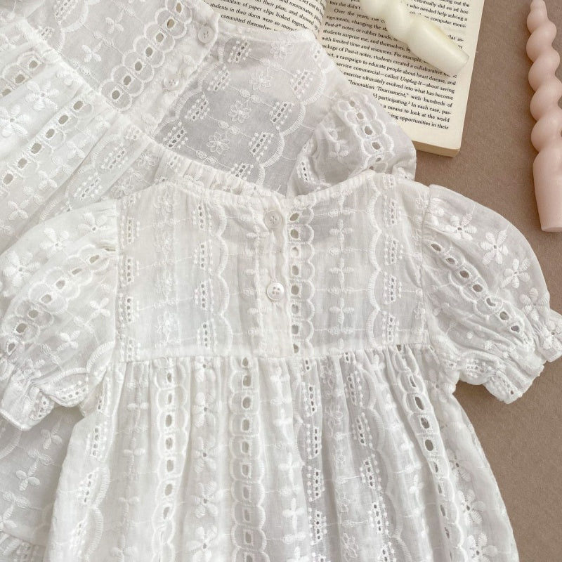 【BABY&KID】夏新作 チューリップレース刺繍ロンパース、ワンピースSK071934
