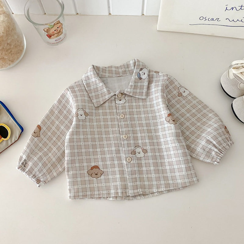 【BABY】いぬチェックシャツ&いぬサロペットパンツSK100427
