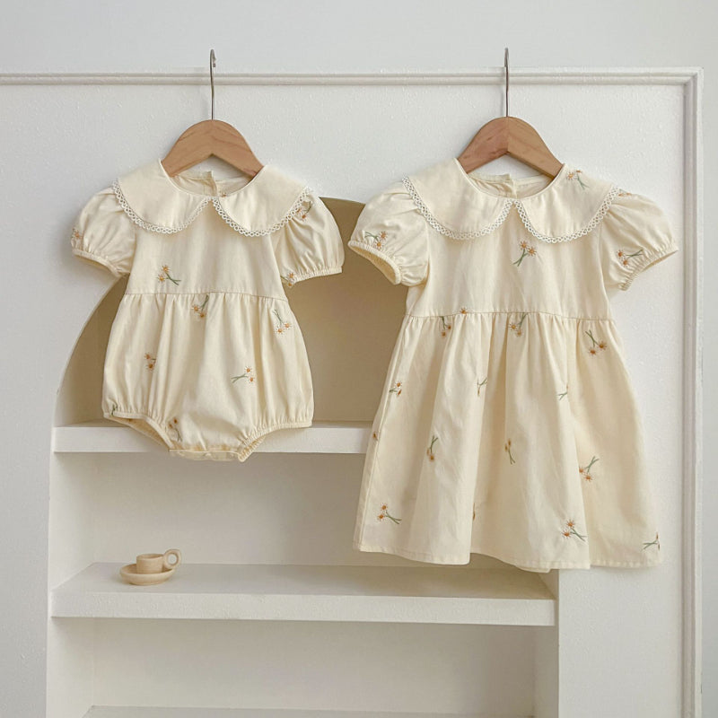 【姉妹服】夏新作 花柄刺繍ロンパース、ワンピースSK081624