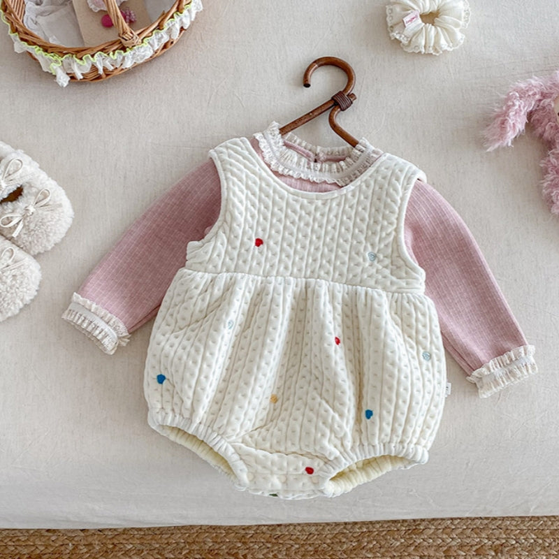 【BABY】冬新作カラフルハート裏起毛ロンパース、レースリブインナーSK102212