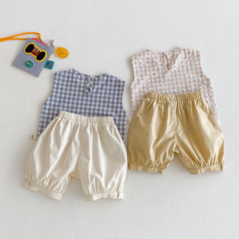 【BABY&KID】夏新作 チェッククマトップス&パンツセットSK080605