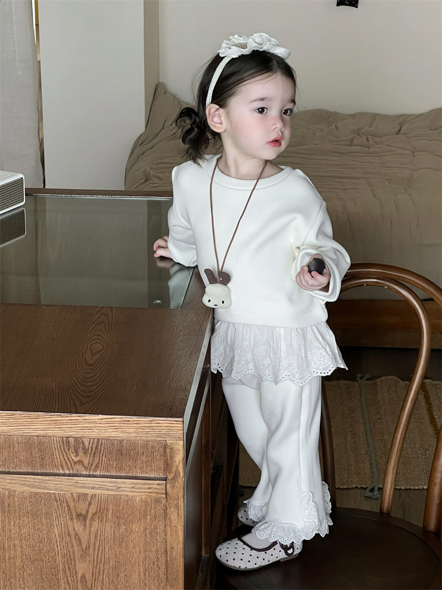 【BABY&KID】レース無地トップス&パンツセットSK012406