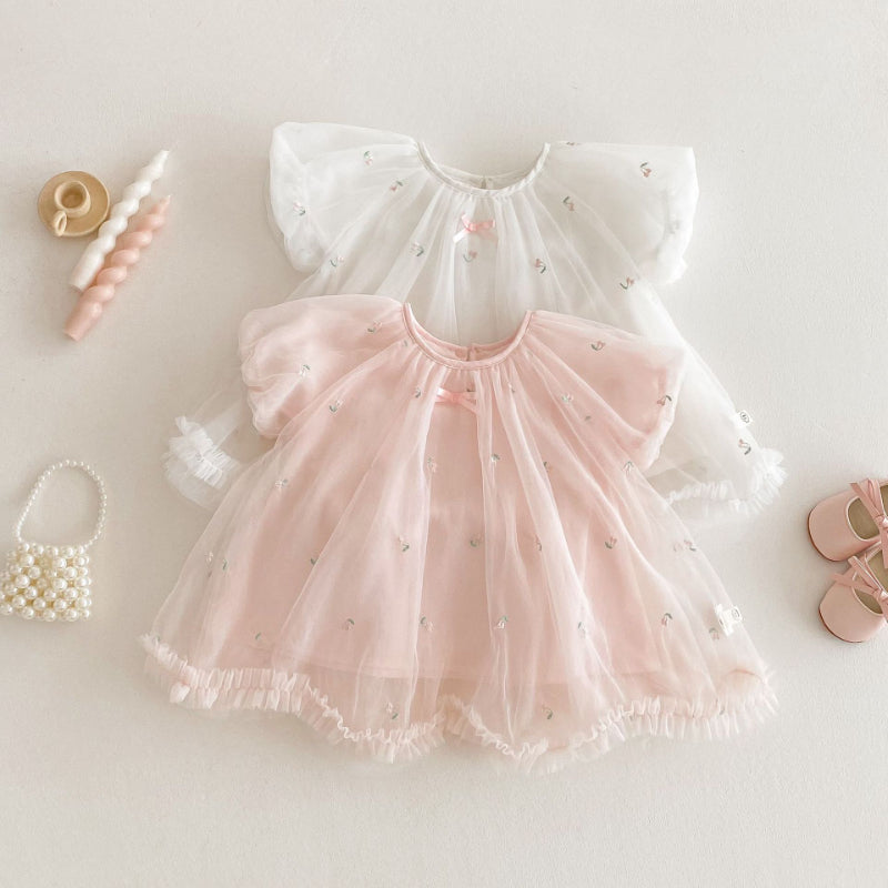 【BABY&KID】夏新作 メッシュ刺繍ワンピースSK070512