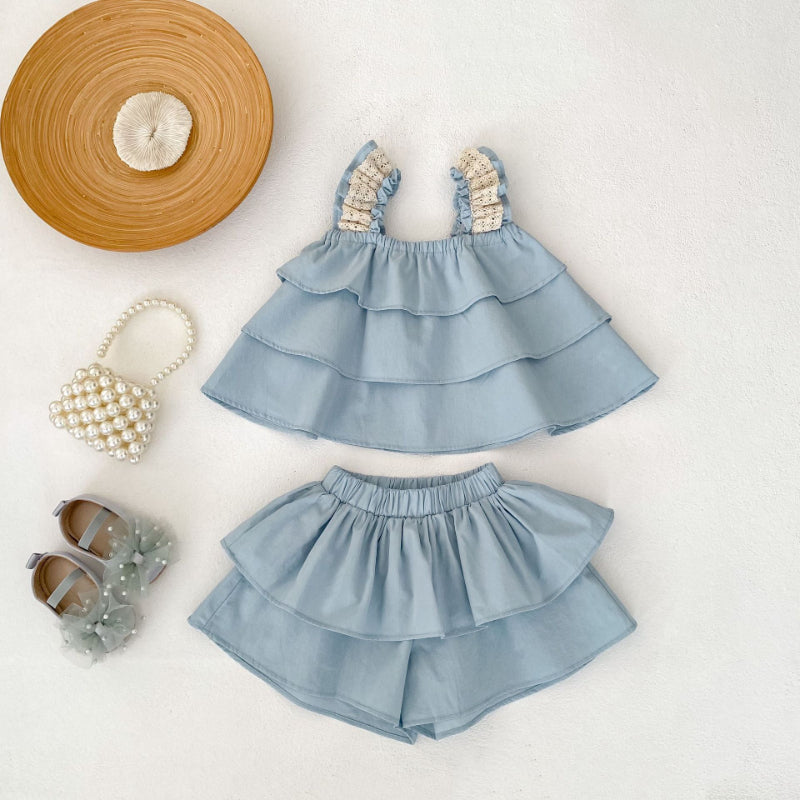 【BABY&KID】夏新作 無地レースキャミセットアップSK071925