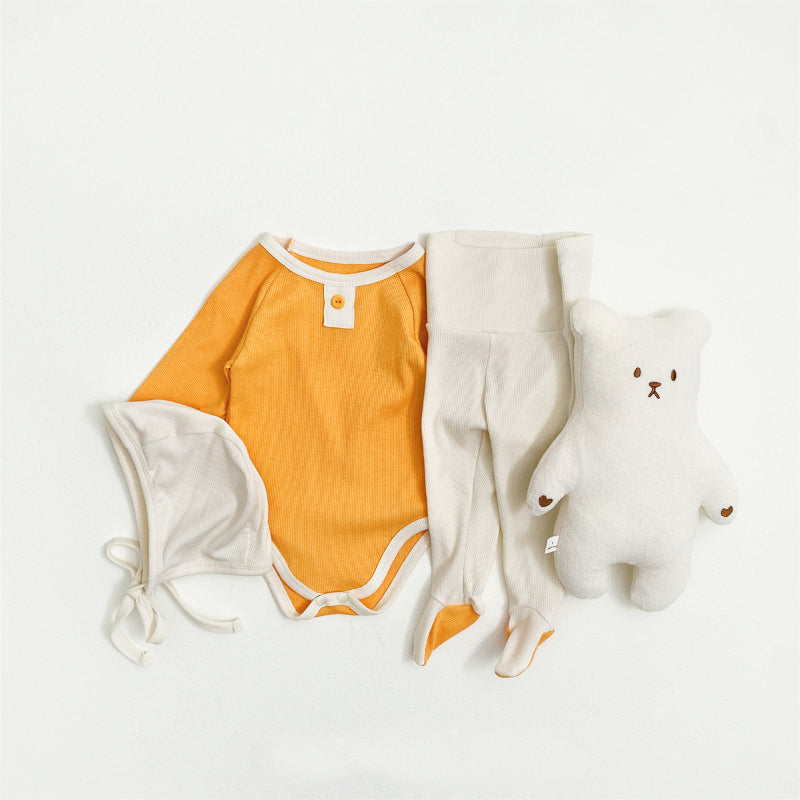 【BABY】配色パイピングロンパース&ハイウエストレギンス&帽子SK101518