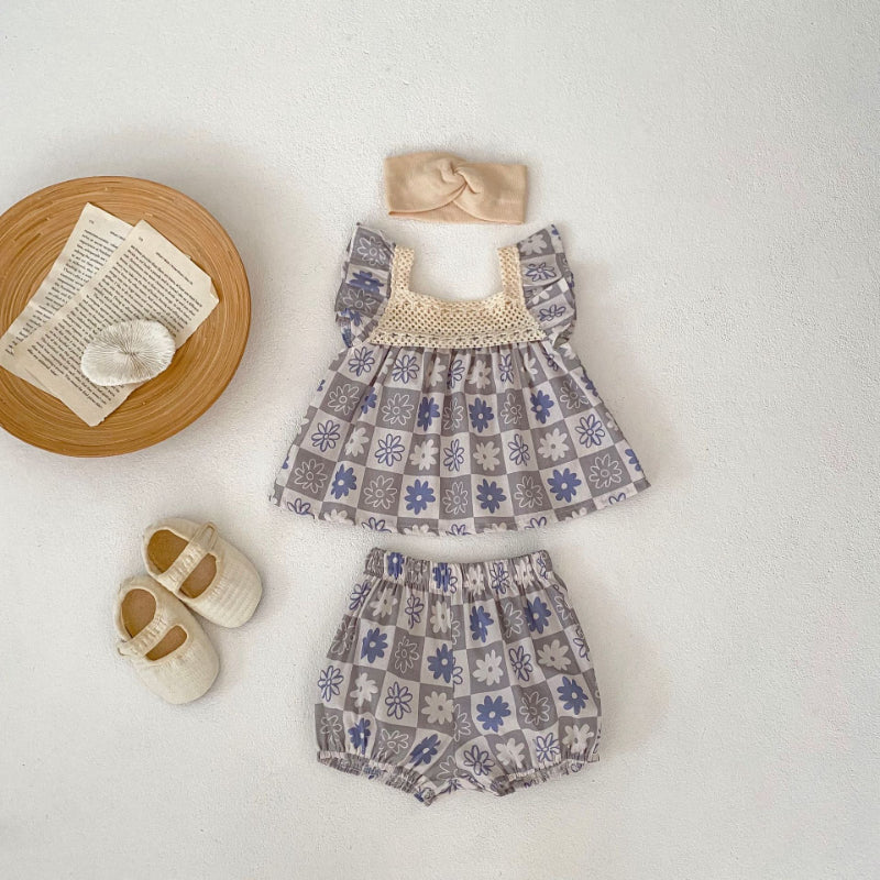 【BABY】夏新作 フラワーギンガムセットアップSK092614