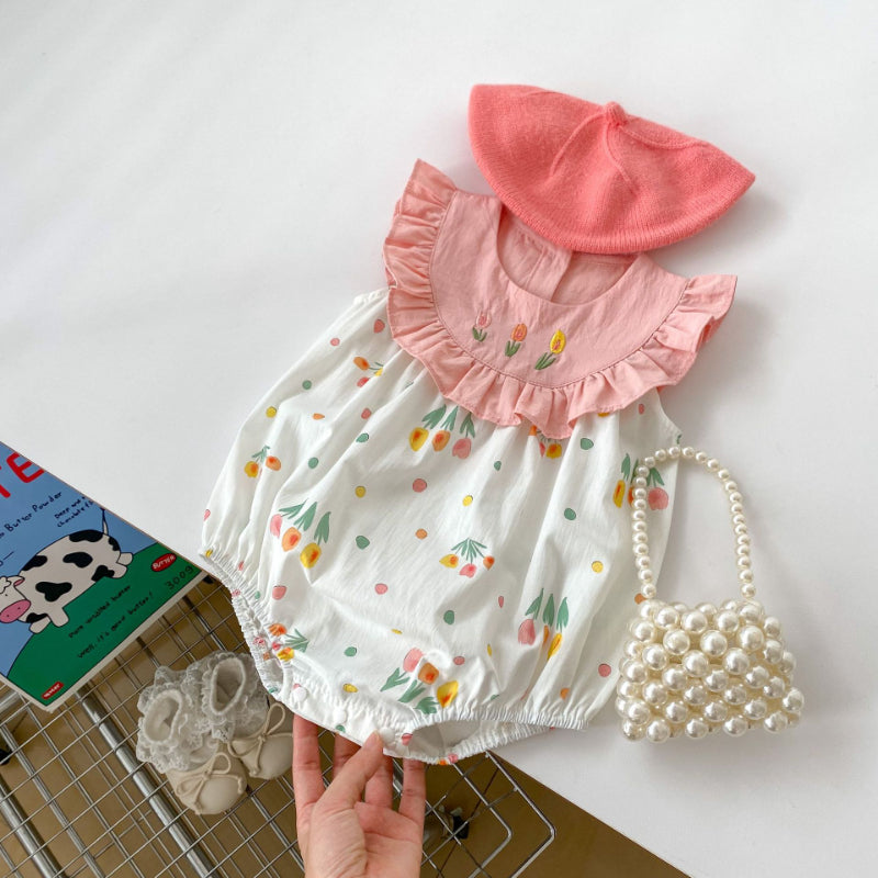 【BABY】夏新作 スイートフラワー刺繍ロンパースSKO70703