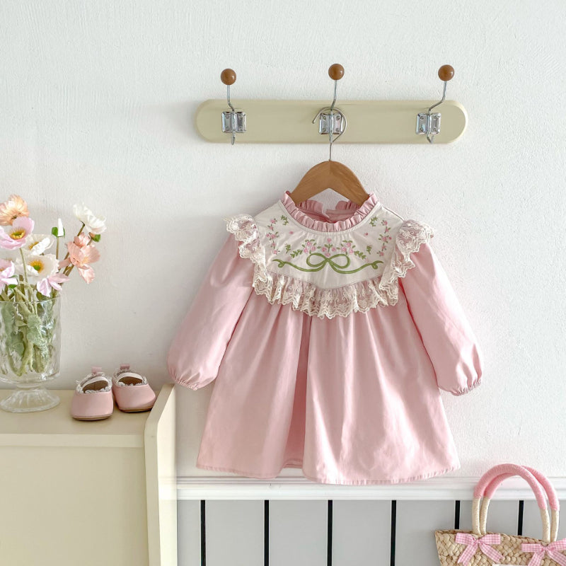 【BABY&KID】スタンドカラー花柄刺繍ワンピースSK011005