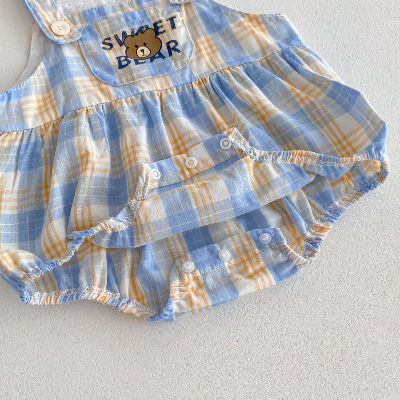 【BABY】夏新作 Sweet bearチェックロンパース、サロペットSK062910