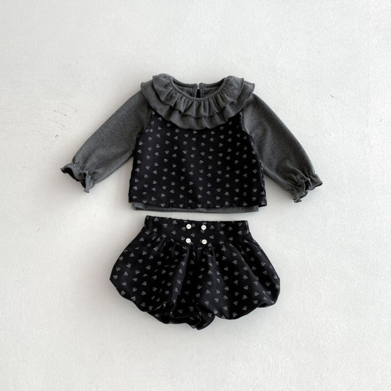 【BABY】花柄キャミ&バルーンパンツ&丸襟Tシャツ3点セットSK100319
