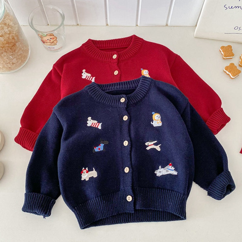 【BABY】いぬ刺繍ニットカーデSK101426