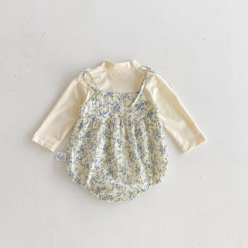 【BABY】フェイクレイヤード花柄ロンパースSK092805