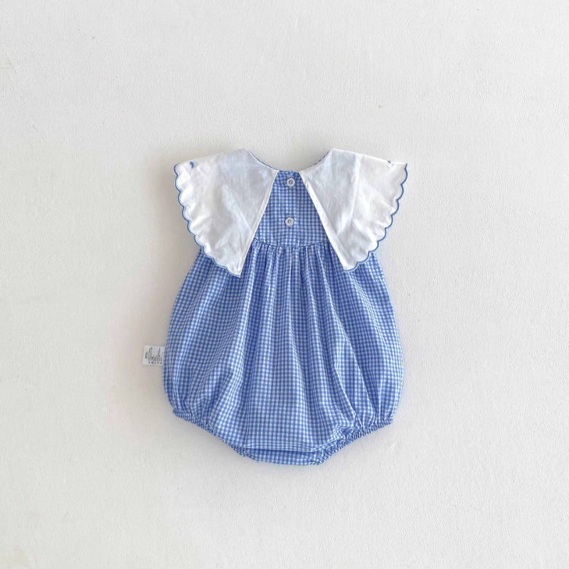 【BABY】夏新作 アヒルブルーチェックロンパースSK071006
