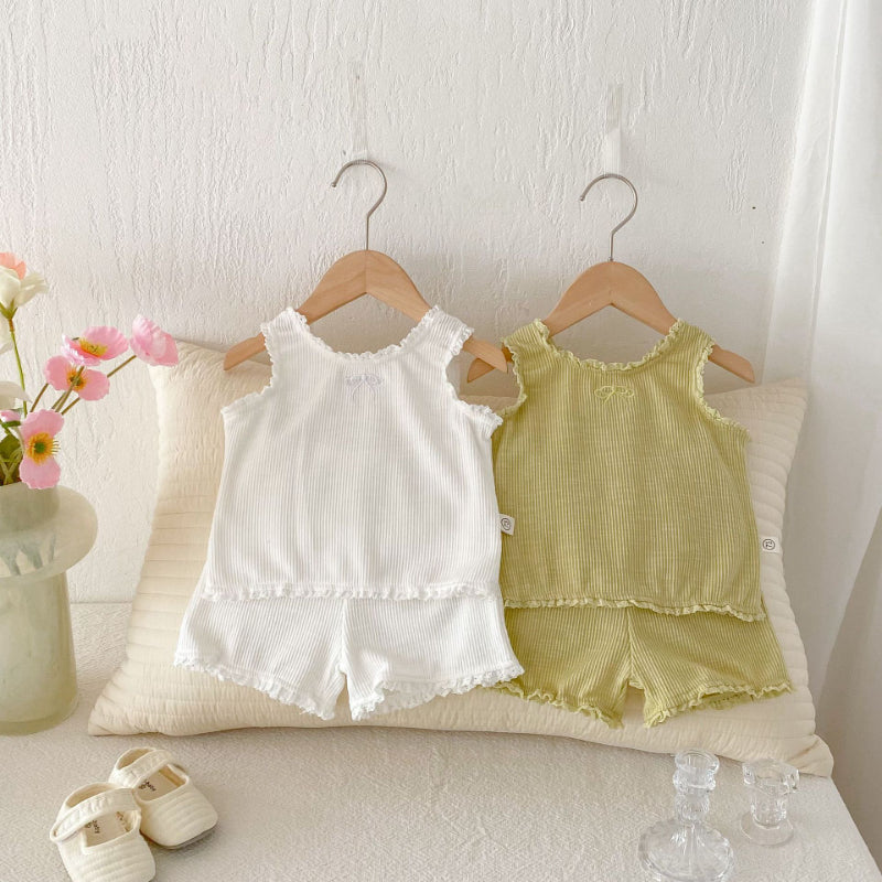 【BABY】夏新作 蝶結び刺繍無地セットアップSK092218
