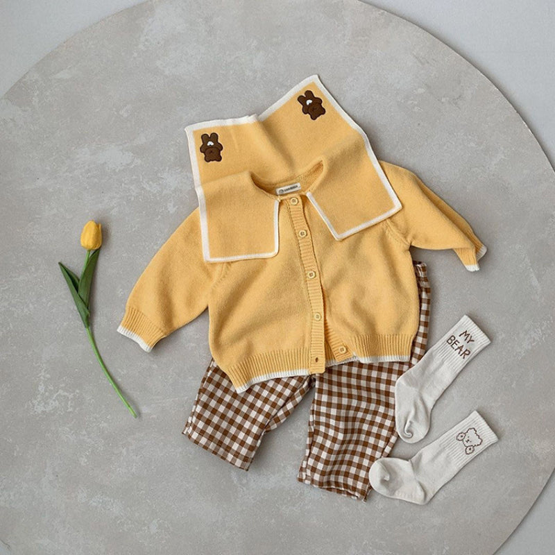 【BABY】くま刺繍ビッグカラーニットカーディガンSK101536