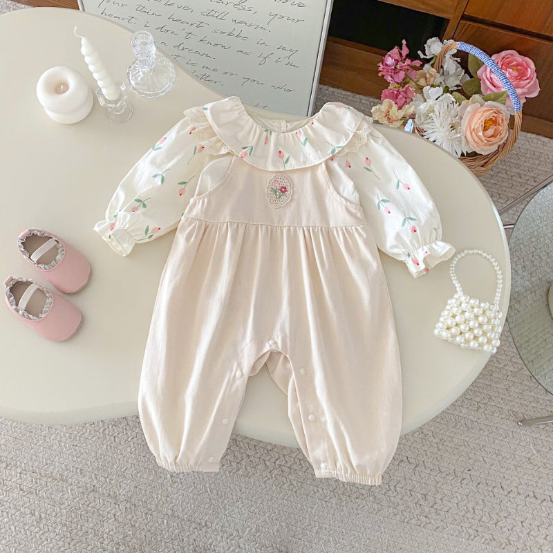 【BABY】花柄トップス、花刺繍サロペットパンツSK092318