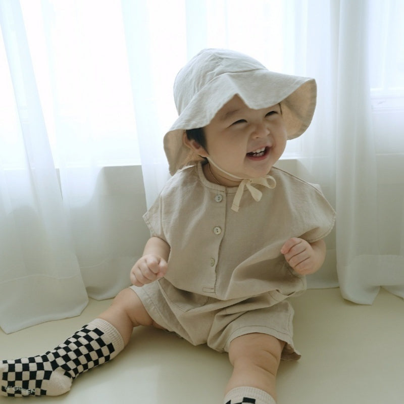 【BABY】夏新作 チェック、無地ロンパース&帽子SK071304
