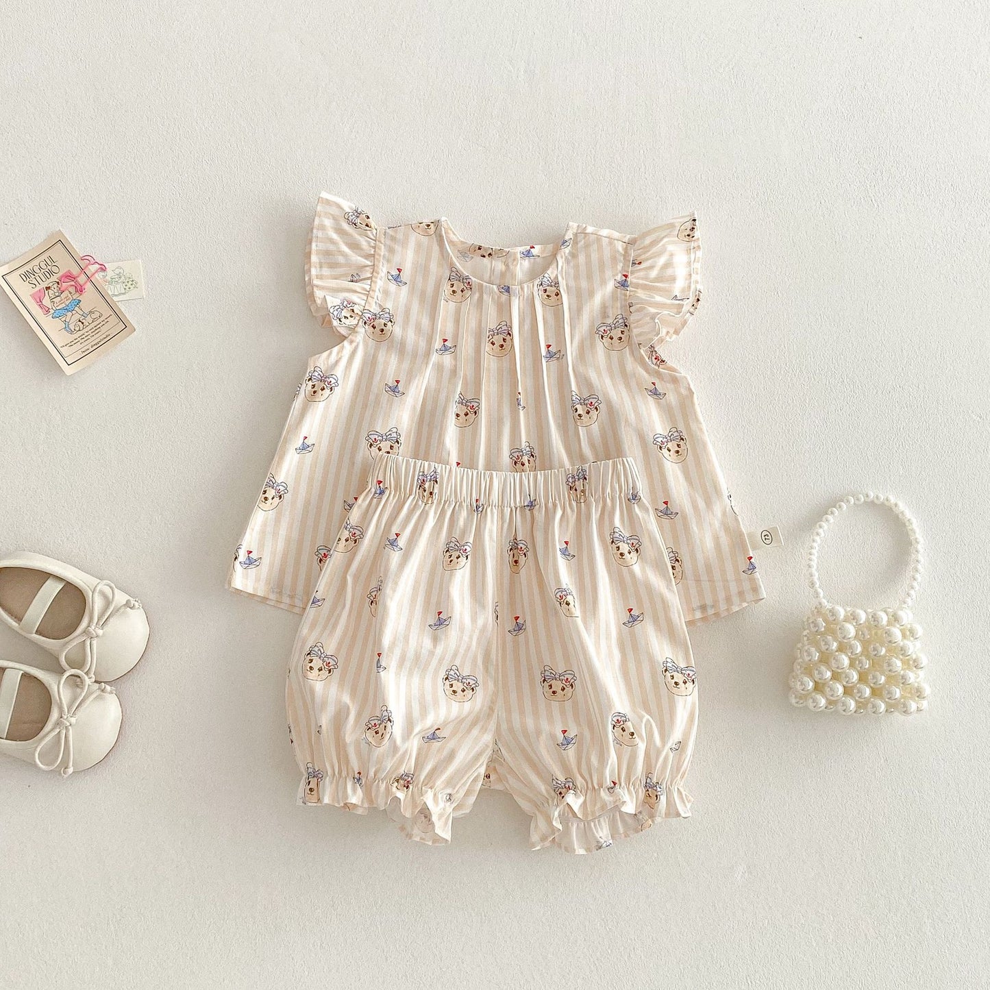 【BABY&KID】夏新作 ベア柄フリルワンピース、セットアップSK061604