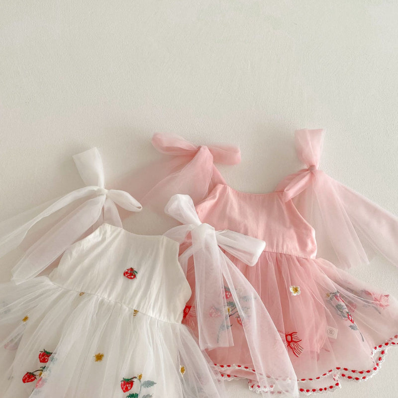 【BABY】夏新作 いちご刺繍リボンロンパースワンピSK081707