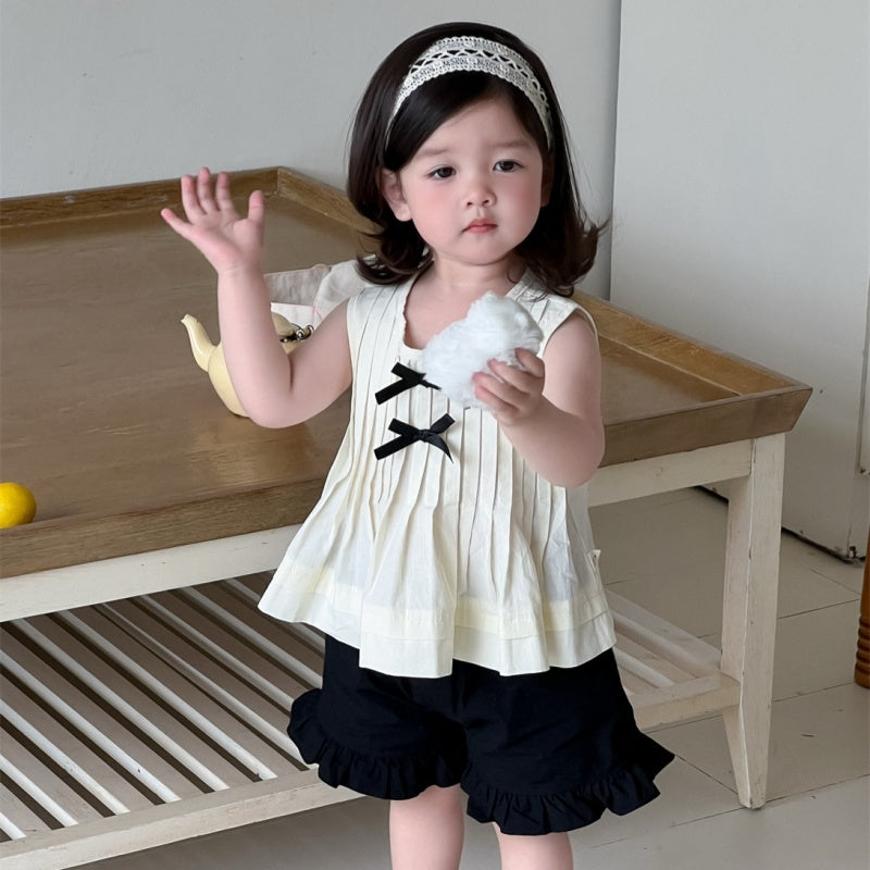 【BABY】夏新作 ダブル蝶結びブラウス、フリルショートパンツSK092219