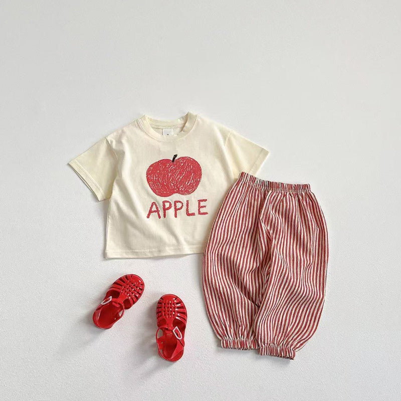 【BABY&KID】夏新作 フルーツ柄トップス&チェックショートパンツSK082204