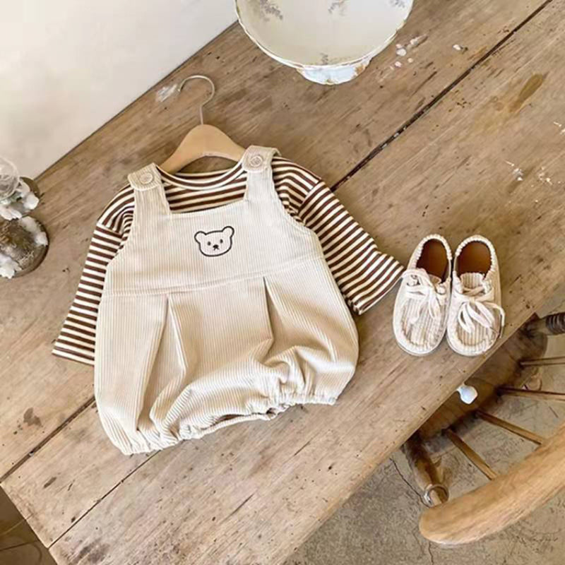 【BABY】くまサロペットロンパース&ボーダーTシャツSK101515