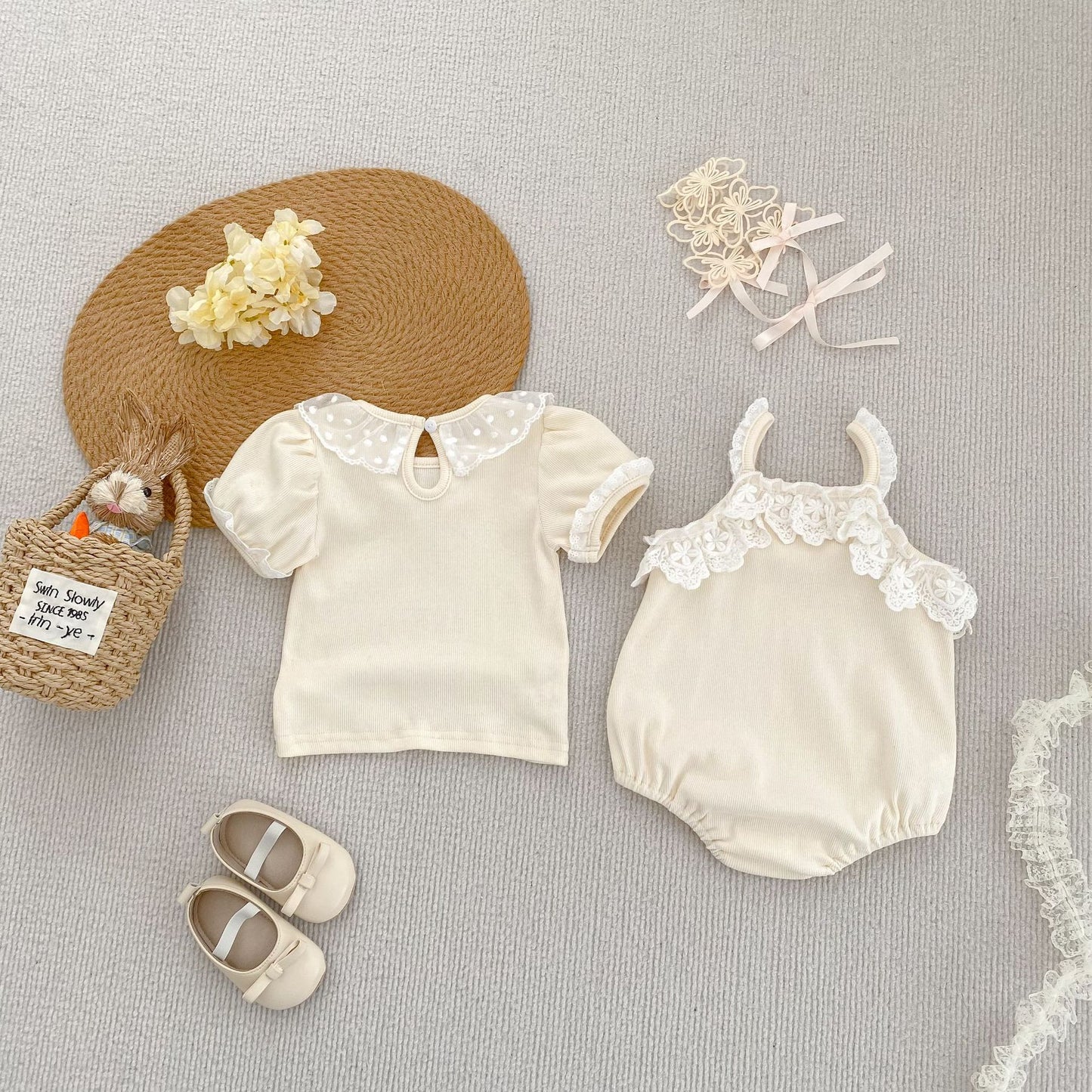 【BABY】夏新作 レースクリームロンパース、TシャツSK061805
