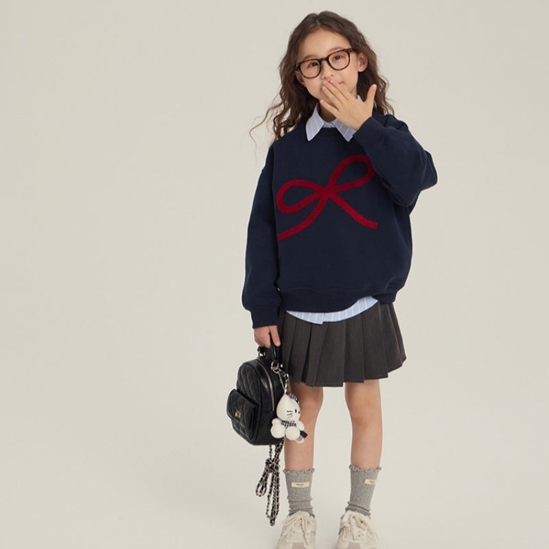 【BABY&KID】リボンスウェット&ボーダーシャツ&スカート3点セットSK102433
