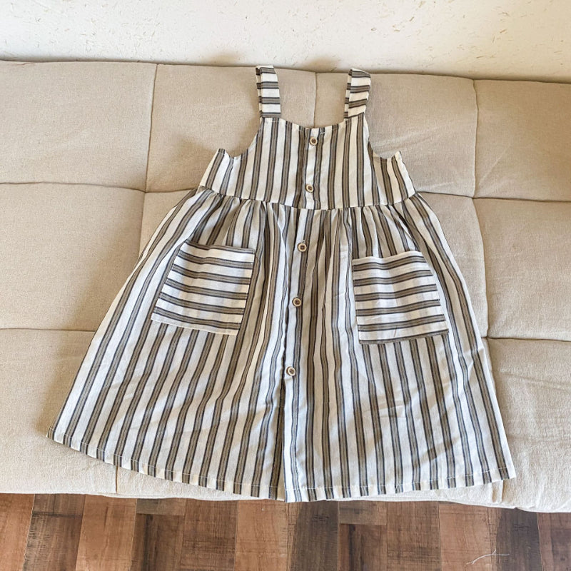 【BABY&KID】夏新作 ストライプシャツセット、サスペンダーワンピースSK063021