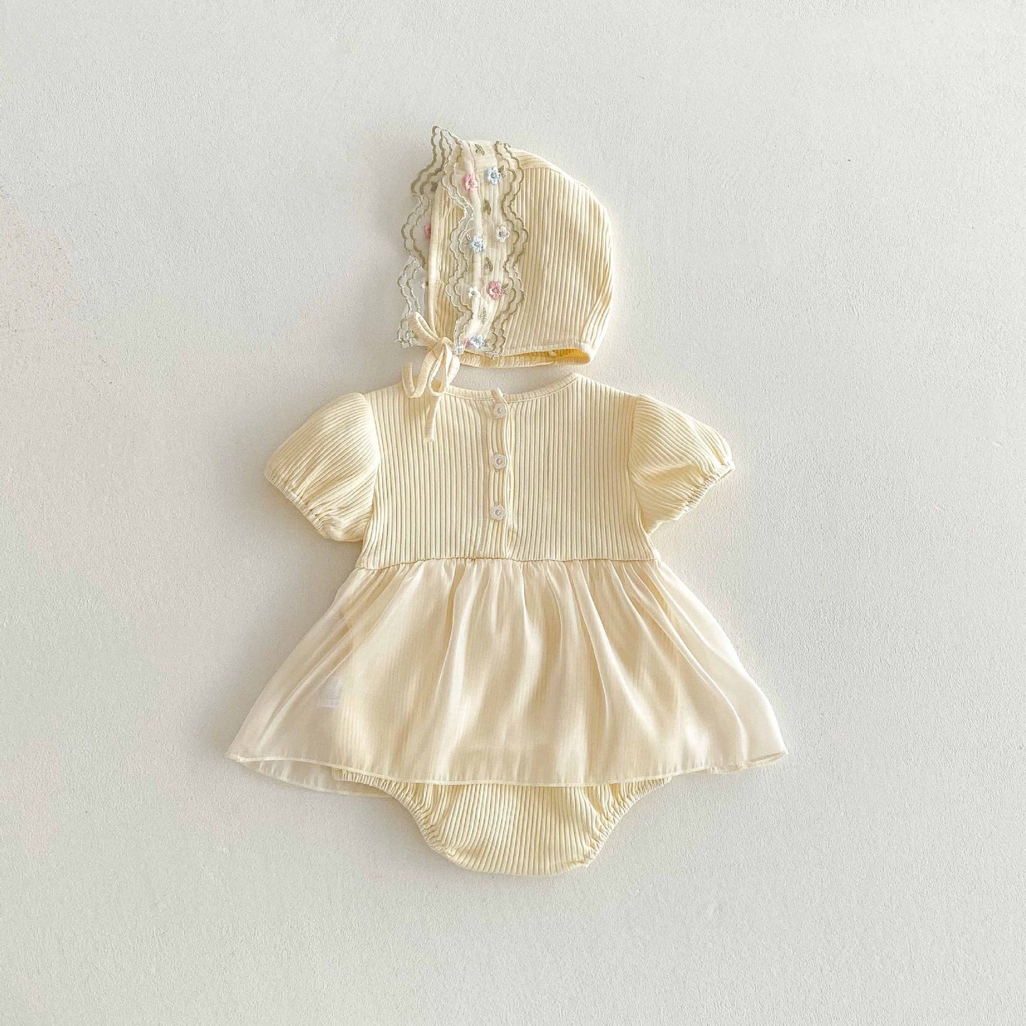 【BABY】夏新作 クリームワンピース風ロンパース&帽子SK062325