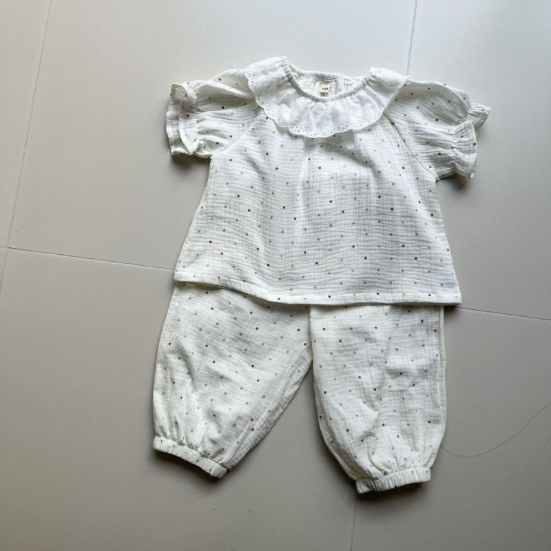 【BABY&KID】夏新作 純綿ガーゼドット柄スーツSK063019