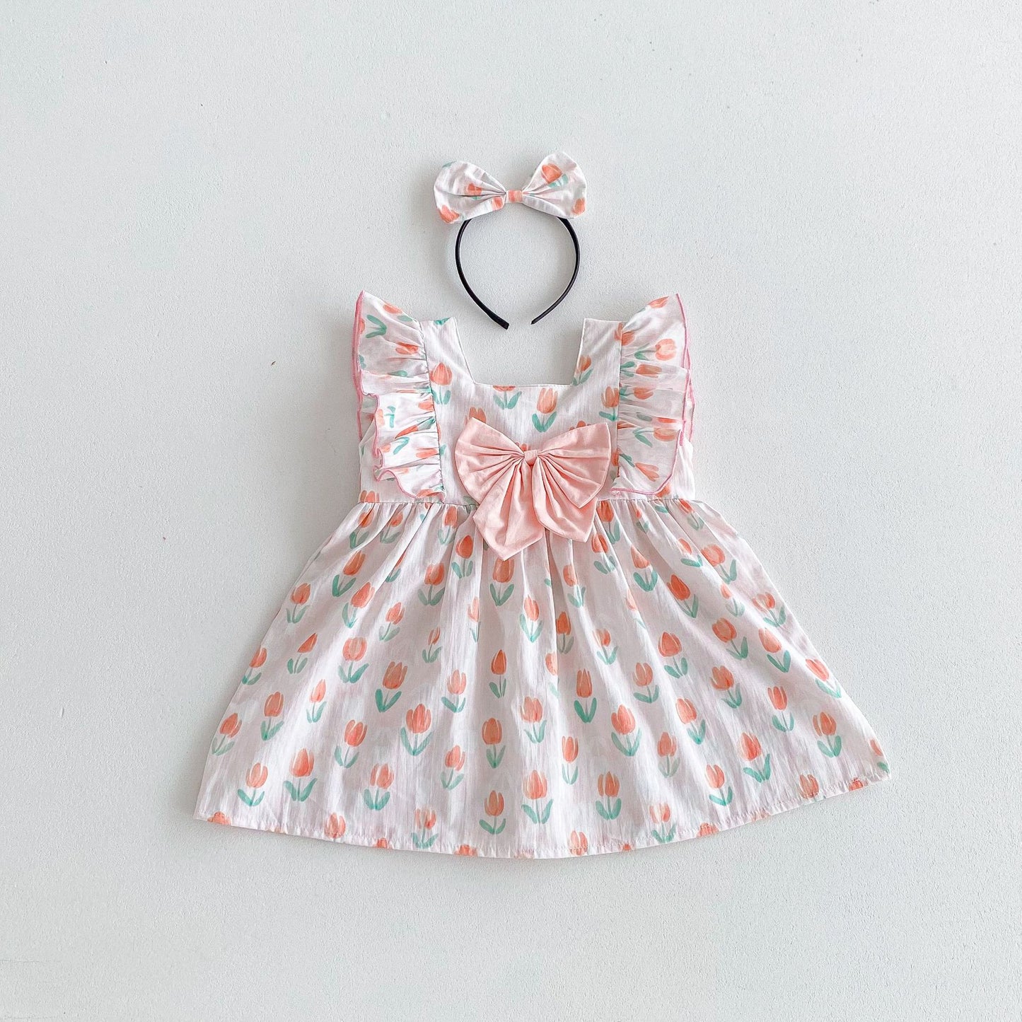 【姉妹服】夏新作 チューリップ×リボンロンパース、ワンピースSK081634