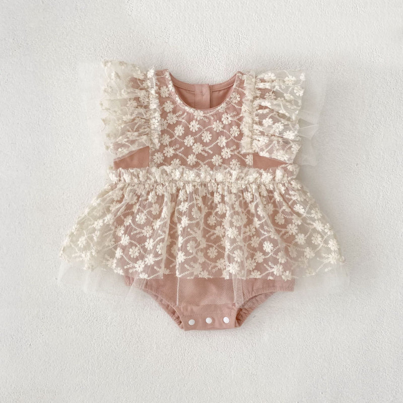 【BABY】夏新作 レース刺繍ロンパースワンピースSK080105