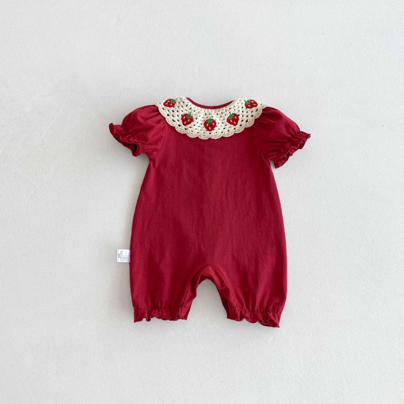 【BABY】夏新作 レッド刺繍ロンパースSK090306