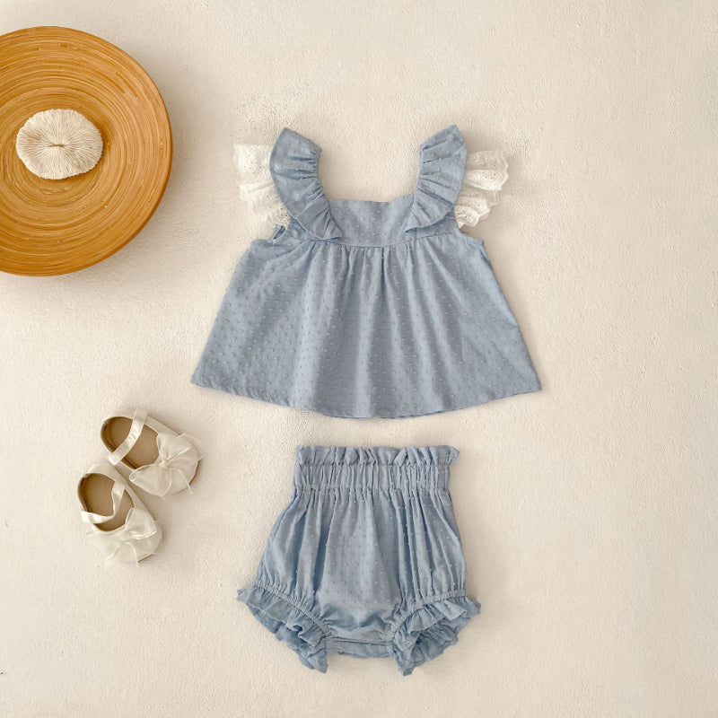 【BABY&KID】夏新作 レースフリル袖セットアップSK071923