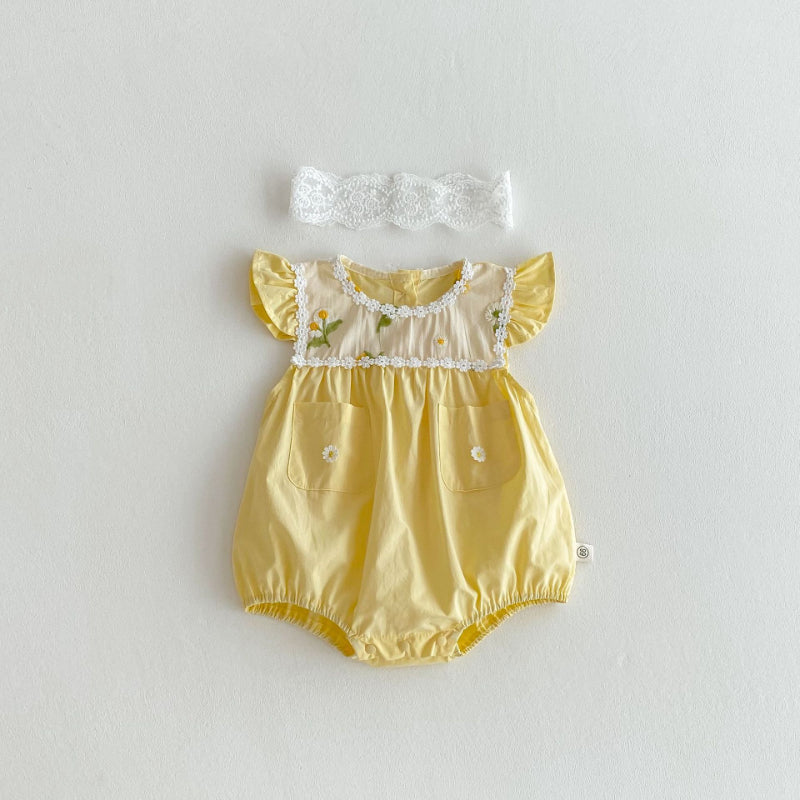 【BABY】夏新作 小花刺繍襟ロンパースSK071907