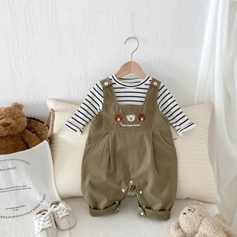 【BABY】スリー熊さんカジュアルサロペット、ベーシックボーダーTシャツSK032213
