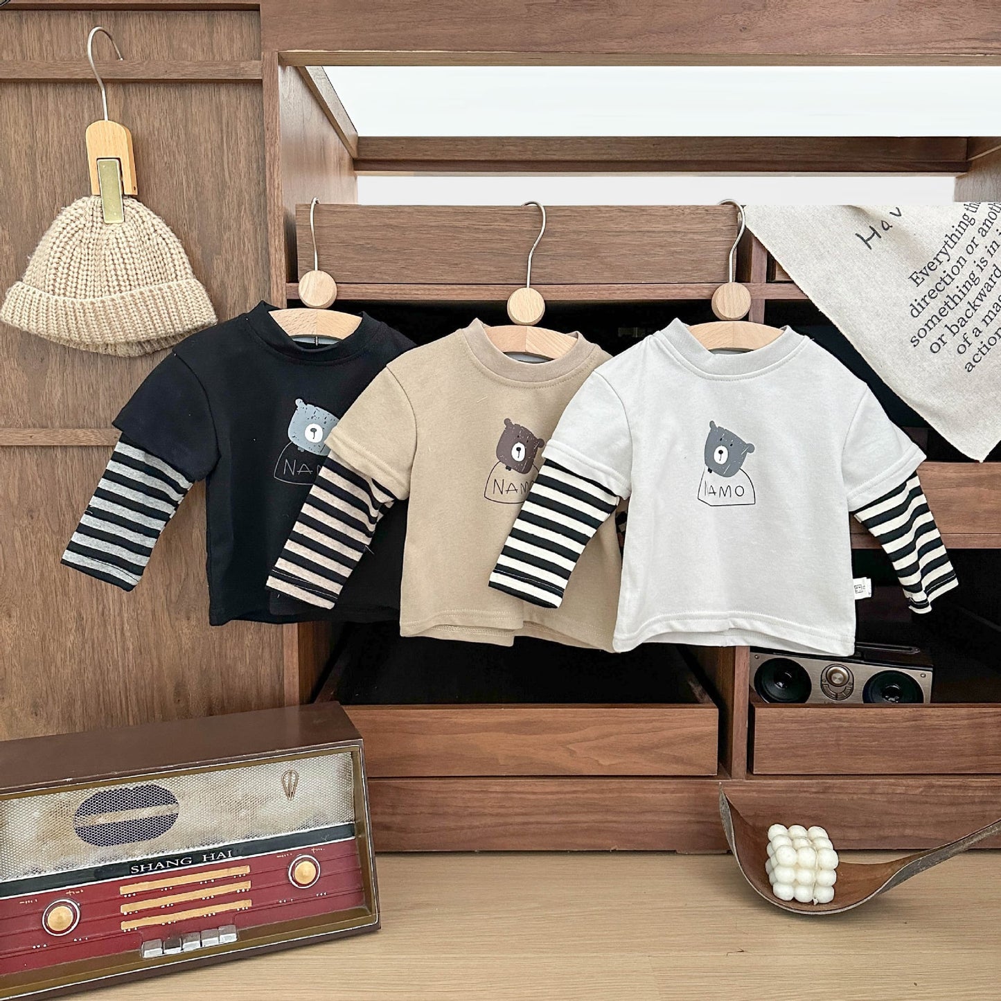 【BABY&KID】レイヤードクマボーダートップスSK051407