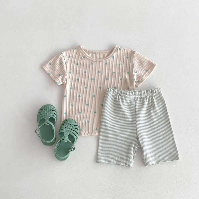 【BABY&KID】夏新作 ハートTシャツ&ボーダーショートパンツSK080212