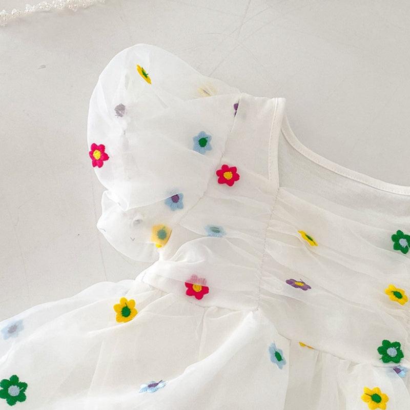 【BABY】夏新作 カラフル小花刺繍ロンパースワンピースSK091805