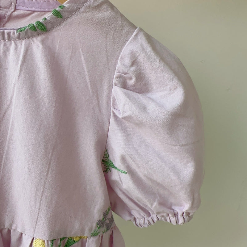 【BABY】夏新作 フラワー刺繍パフスリーブロンパースSK082312