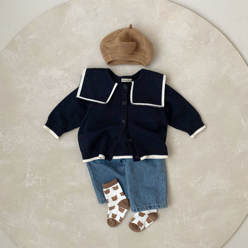【BABY】くま刺繍ビッグカラーニットカーディガンSK101536