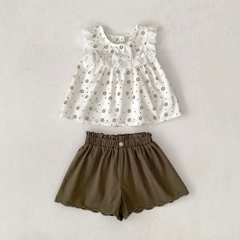 【BABY&KID】夏新作 小花柄トップス&ショートパンツSK081607