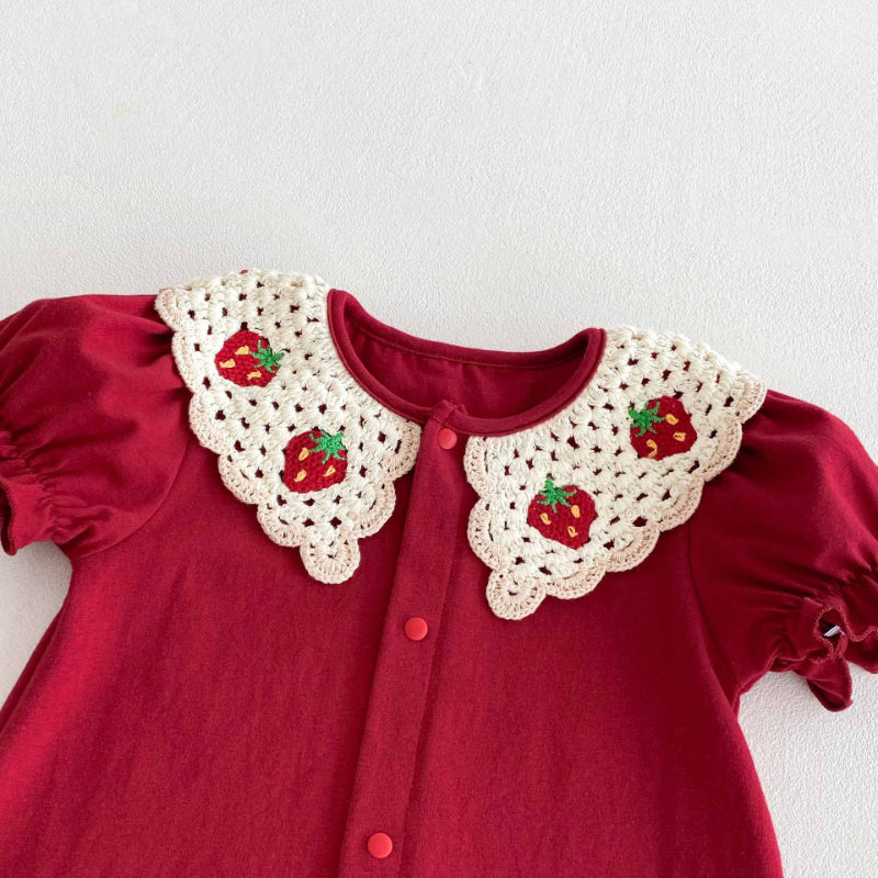 【BABY】夏新作 レッド刺繍ロンパースSK090306