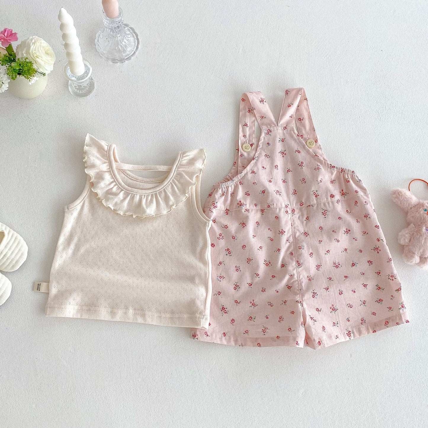 【BABY&KID】夏新作 丸襟Tシャツ、花柄オーバーオールSKO71212