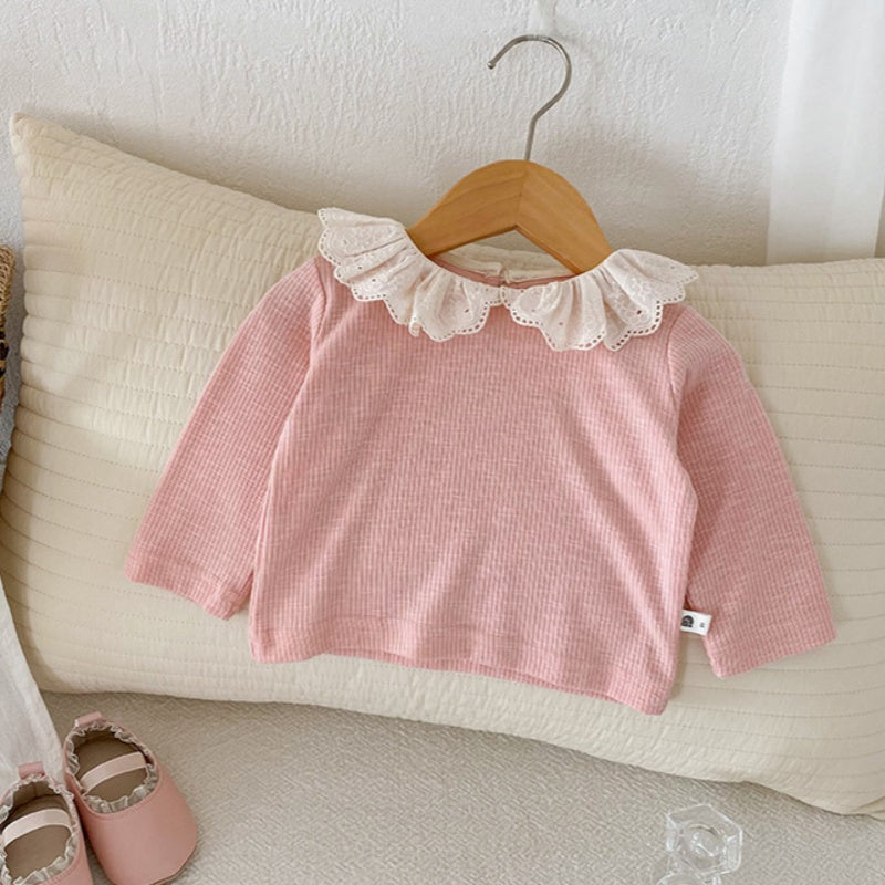 【BABY】コーデュロイカラードットサロペットロンパース&レース襟TシャツSK100443