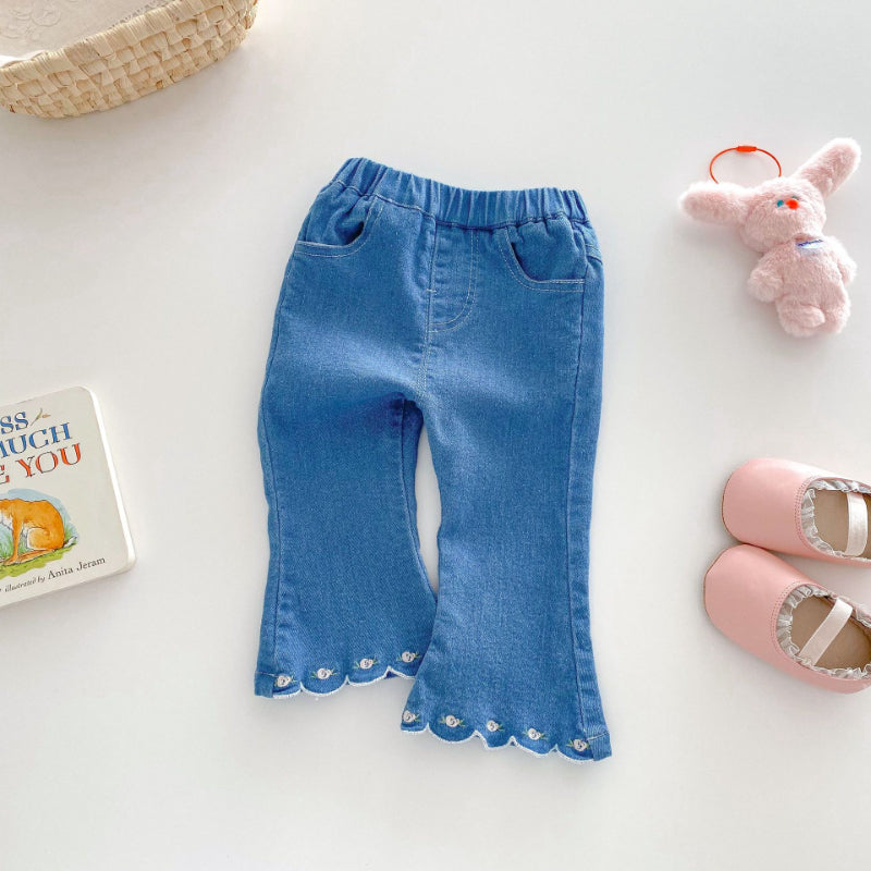 【BABY&KID】夏新作 裾刺繍入りデニムパンツSK070603